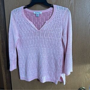 Tommy Bahama Lea Plaited Cable 100% Linen Tunic Sweater Soft Pink Size Medium